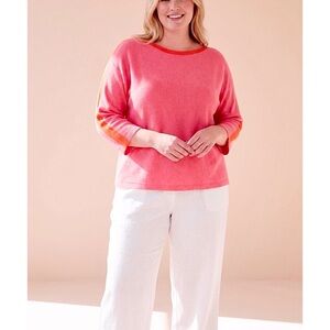 EILEEN FISHER ORGANIC LINEN TOP 2X/3X PINK CONTRAST TRIM QUIET LUXURY DOPAMINE